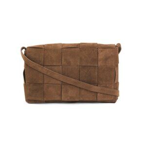 ISADORA FANGO Made In Italy Suede Woven Flat Crossbody Bag